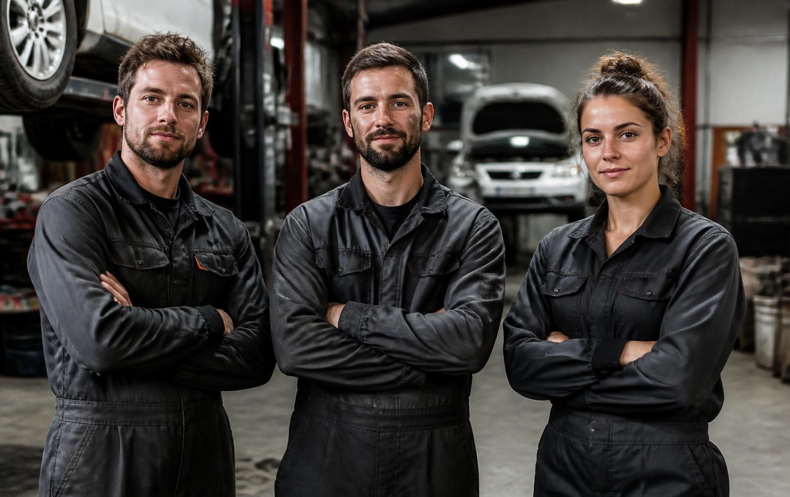 L'équipe du garage Banegui Auto dans l'atelier de Briare